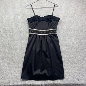 Max & Cleo Evening Cocktail Dress Mini Strapless Party Sz 4 Black Rhinestone
